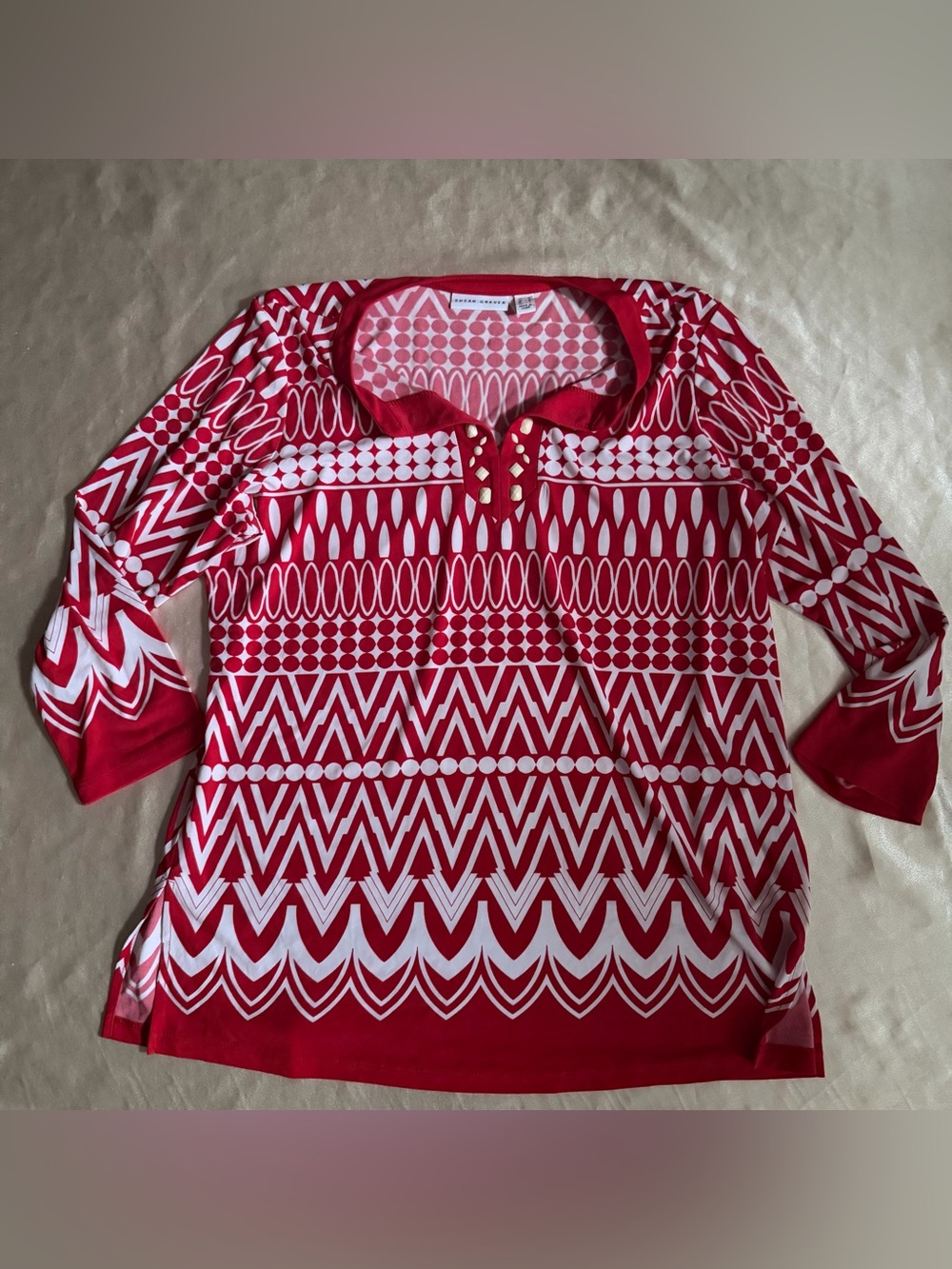 Susan Graver Printed Liquid Knit Embellished Tunic medium a378548